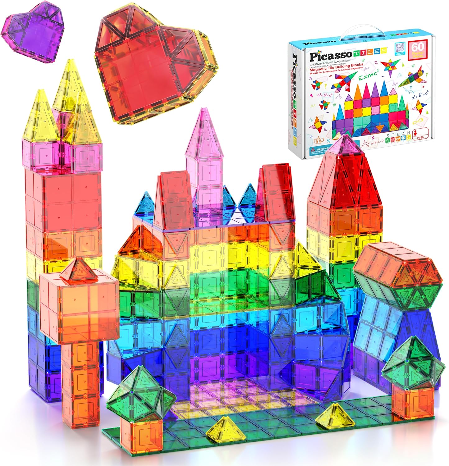 PicassoTiles 60-Piece Magnet Building Tiles Set