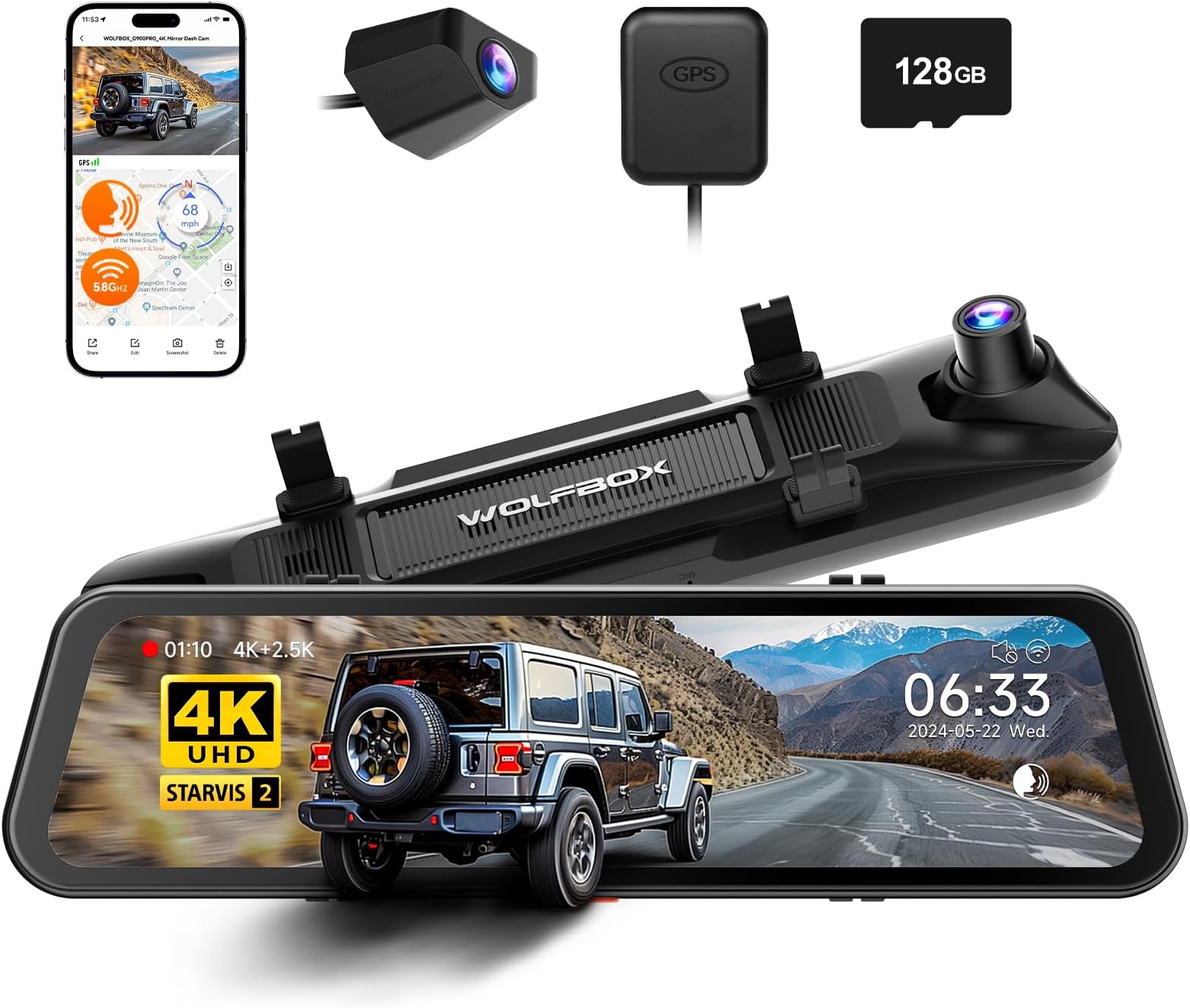 Wolfbox G900 4K Mirror Dash Cam